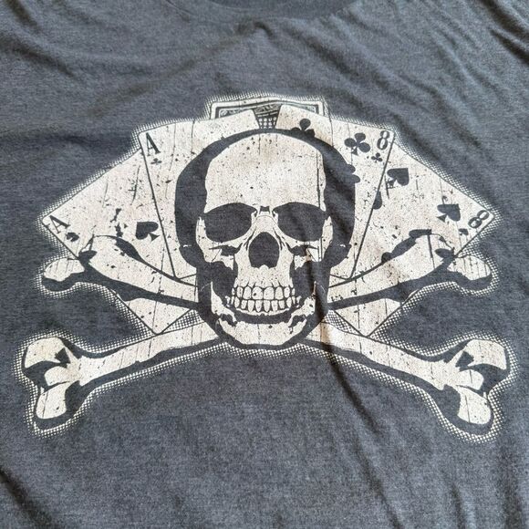 Anvil Lightweight Skull & Crossbones Poker Player Tee Shirt T-Shirt Gray Sz 2XL - Picture 3 of 9